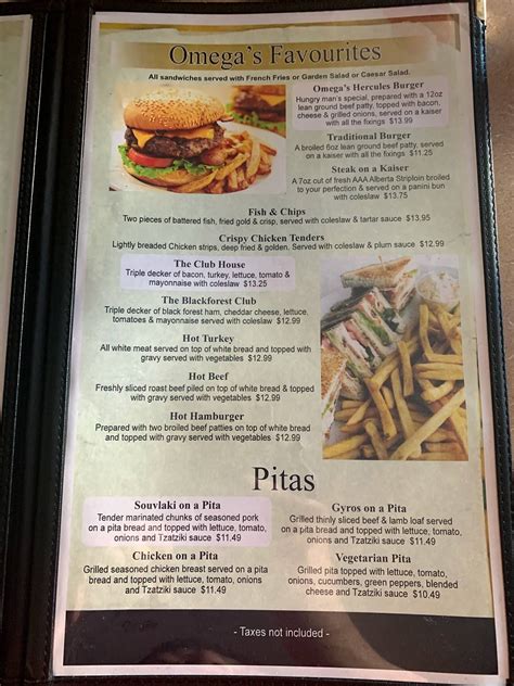 omega family restaurant menu.